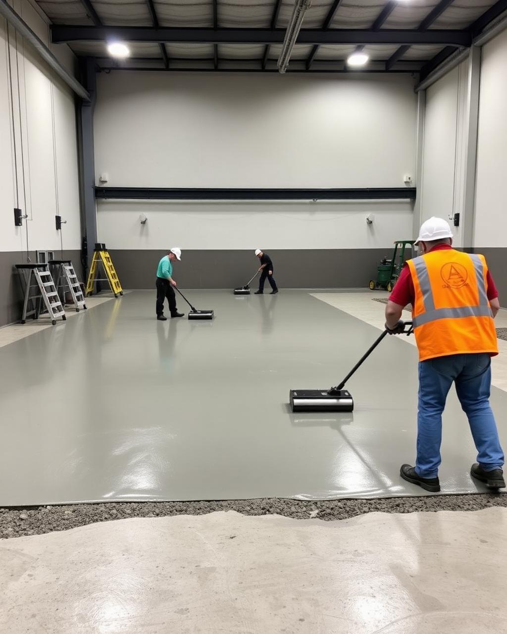 Polished concrete shop floor pour